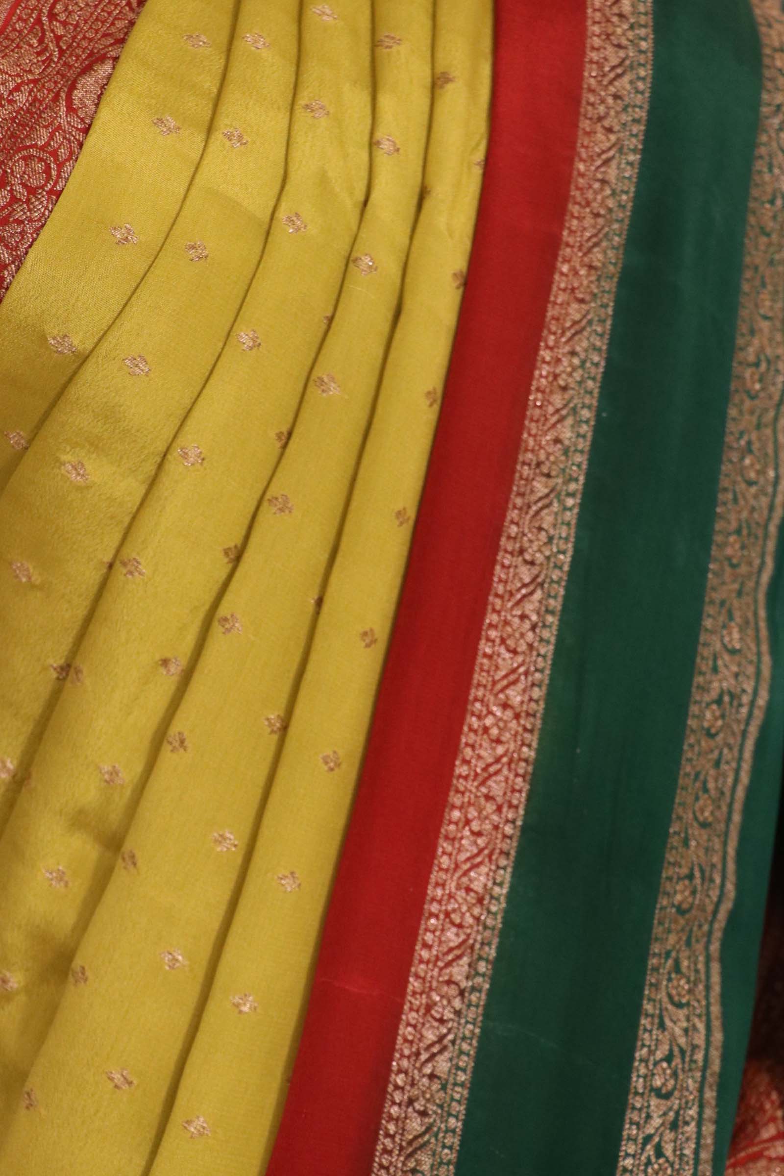 Pure Handloom Zari Butta Banarasi Crepe Silk Saree AL212242
